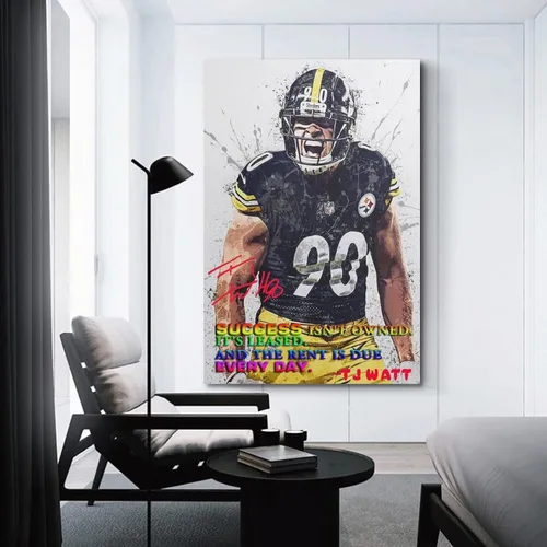 Vista 3 de ACEY Póster motivacional de jugador de rugby TJ Watt inspirador para decoración estética de oficina, estilo sin marco, 16 x 24 pulgadas