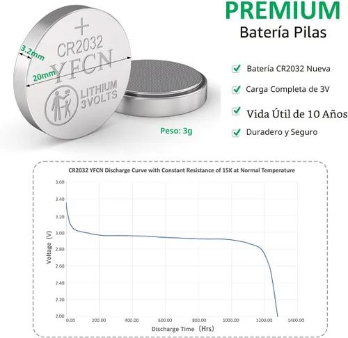 Vista 3 de YFCN CR2032 - Batería de litio de 3 V, paquete de 5 baterías CR2032 – CR 2032 batería de celda de moneda para AirTag, llavero, controles remotos, 10