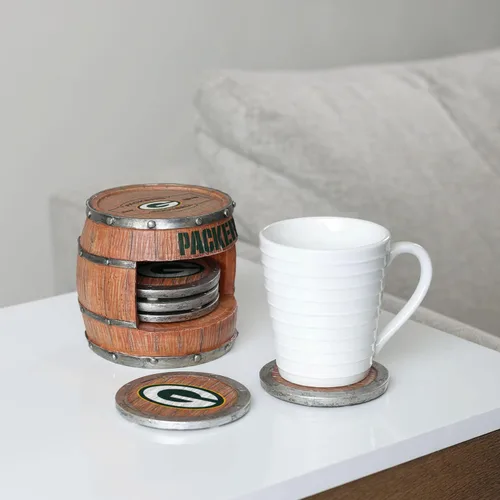 Vista 2 de FOCO NFL Team Logo 5-Pack Barrel Beverage Drink Coaster Set