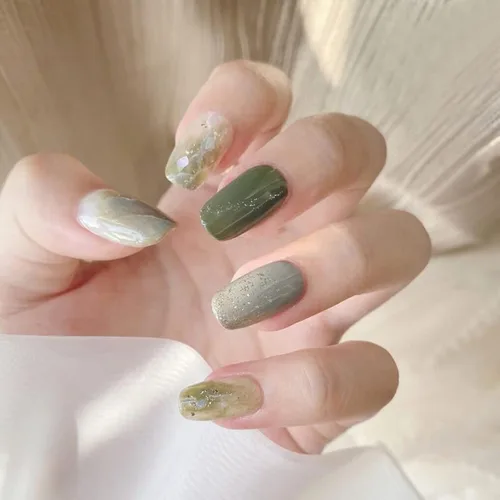Vista 46 de LIGHT RAIN - Uñas a presión de longitud media, con diseño de galaxia Andromeda, uñas postizas de gel, reutilizables, de lujo, de siete capas