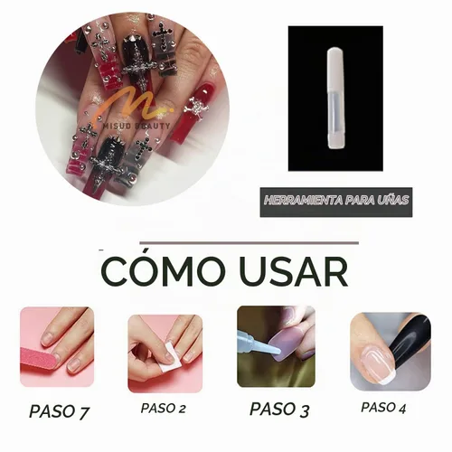 Vista 5 de MISUD - Uñas postizas largas cuadradas con pegamento de Rojo Gótico y Negro, diseño cruzado gótico Y2K acrílico, 24 piezas 020A00Rojo y Negro