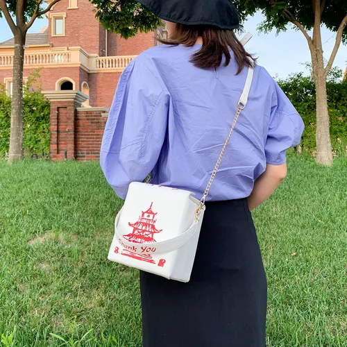 Vista 7 de QiMing Bolso bandolera con estampado de torre, bolso chino de poliuretano para llevar para mujer