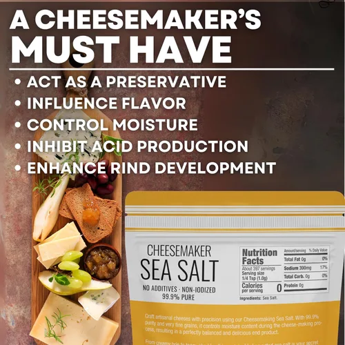 Vista 4 de Sal marina fina para hacer queso casero, sin gluten y sin yodado, kit de queso kosher esencial de sal escamosa, bolsa de 5 libras