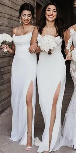 Vista 5 de Women's Spaghetti Strap Chiffon Long Bridesmaid Dresses with Slit Cowl Neck A Line Formal Evening Gowns