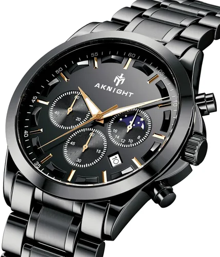 Vista 2 de AKNIGHT Men Watch Watch for Men Chronograph Analog Quartz Wristwatches Waterproof Wrist Watches Fashion Business Classic Watch, Easy Read Dress
