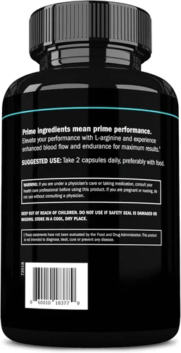 Vista 9 de Prime Labs L-arginina 1500mg - Suplemento de óxido nítrico - Flujo sanguíneo, energía, fuerza, resistencia - 60
