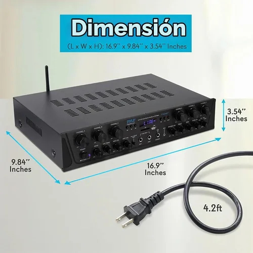 Vista 3 de Pyle Sistema de amplificador de audio inalámbrico para el hogar, amplificador receptor estéreo de sonido compatible con Bluetooth, 6 canales
