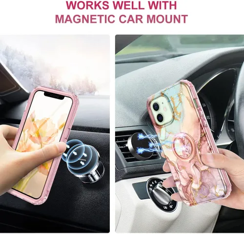 Vista 6 de Btscase Funda para iPhone 12/iPhone 12 Pro de 6.1 pulgadas, protector de pantalla integrado con soporte de anillo de 360°, cuerpo completo de doble