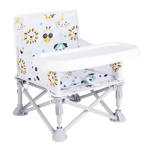 Vista 10 de Silla de bebé portátil, asiento elevador plegable con bandeja para mesa de comedor, silla de camping compacta para césped, playa, viajes, bebés de 6