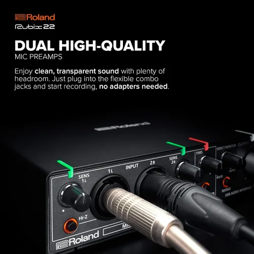Vista 5 de Roland Rubix22 - Interfaz de audio USB de 2 entradas/2 salidas Audio de alta resolución Graba con micrófonos, guitarras, teclados y más