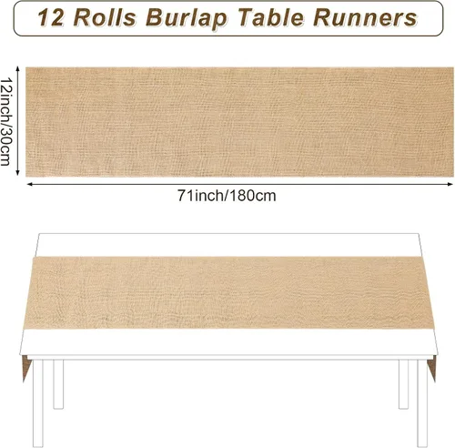 Vista 2 de Paquete de 12 caminos de mesa de arpillera de 12 x 71 pulgadas, camino de mesa rústico de yute a granel, decoración de boda, centros de mesa