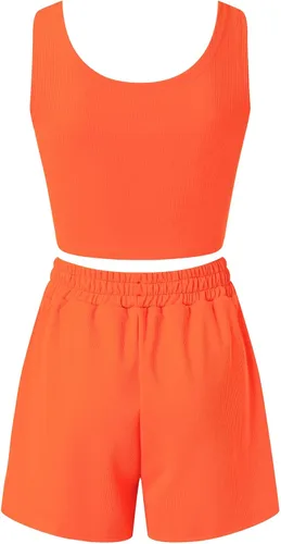 Vista 7 de Conjunto de dos piezas para mujer, pantalones cortos de verano de 2 piezas, top corto y pantalones cortos