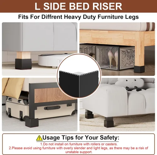 Vista 4 de Ezprotekt Elevadores de cama de 2 pulgadas, elevadores de muebles resistentes para cama, sofá, silla, marco de patas de mesa, elevadores de cama