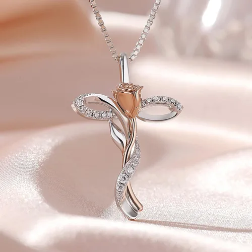 Vista 7 de ZDaoBen Star Cross Necklace Angel Wing Infinity Cross Pendant 925 Sterling Silver CZ Diamond Cross Necklace Women Birthstone Cubic Zirconia Cross