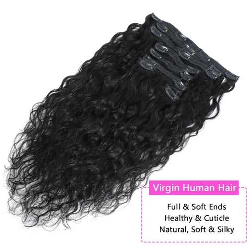 Vista 2 de Extensiones de cabello ondulado con clip, rizado natural, 100% cabello humano brasileño sin procesar, para mujeres negras (12 pulgadas)
