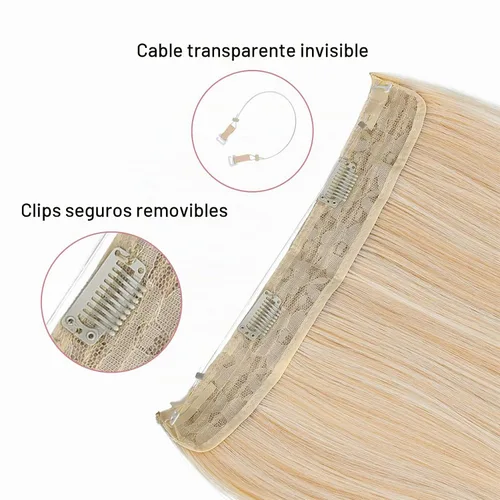 Vista 2 de REECHO - Extensiones de cabello con alambre invisible y con diadema transparente, tamaño ajustable, clips seguros extraíbles, cabello lacio, diseño