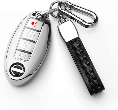 Vista 7 de Funda compatible con llavero Nissan con llavero de cuero, funda de TPU suave para llave inteligente Altima Maxima Rogue Armada Pathfinder Smart Key