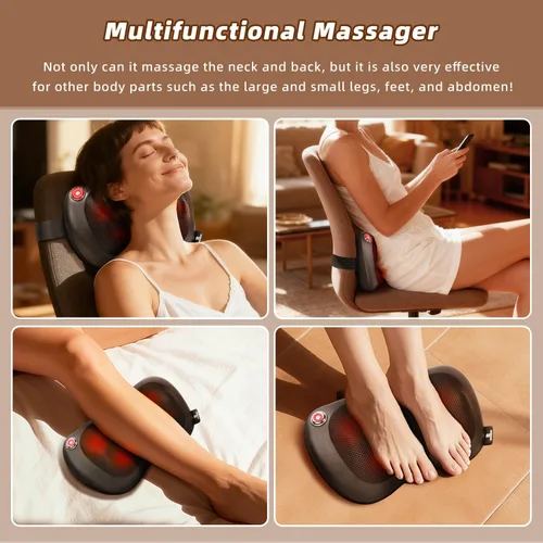 Vista 7 de Zenopax Shiatsu Masajeador de cuello y espalda con calor, almohada eléctrica recargable inalámbrica para aliviar el dolor muscular, amasamiento
