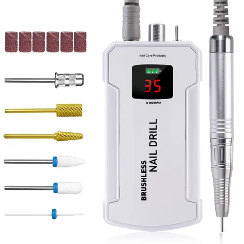 Vista 9 de IMENE - Taladro de uñas profesional, 35,000 rpm, portátil, sin escobillas, recargable, con file, perfecto para uñas acrílicas, gel, naturales (negro)