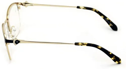 Vista 4 de Gafas de lectura con montura óptica de media montura para mujer, diamantes de imitación, lentes transparentes, lentes de metal, color dorado