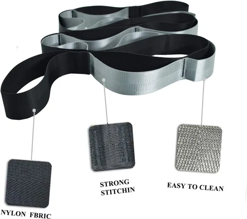 Vista 4 de SANKUU - Correas de yoga para estiramiento con 12 bucles, póster de entrenamiento, correas para estiramiento, equipo de terapia física, bandas