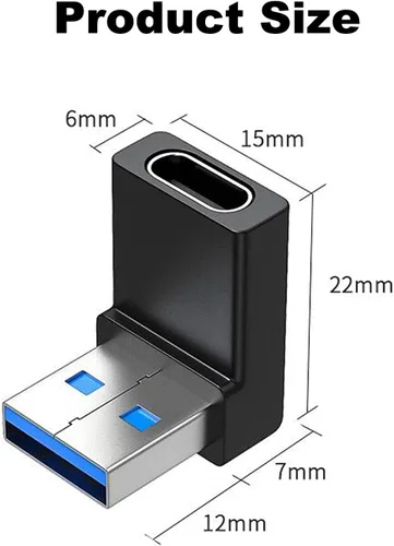 Vista 7 de AreMe Paquete de 2 adaptadores USB A a USB C en ángulo recto de 90 grados Conector USB 3.0 macho a tipo C hembra de ángulo arriba y abajo para PC