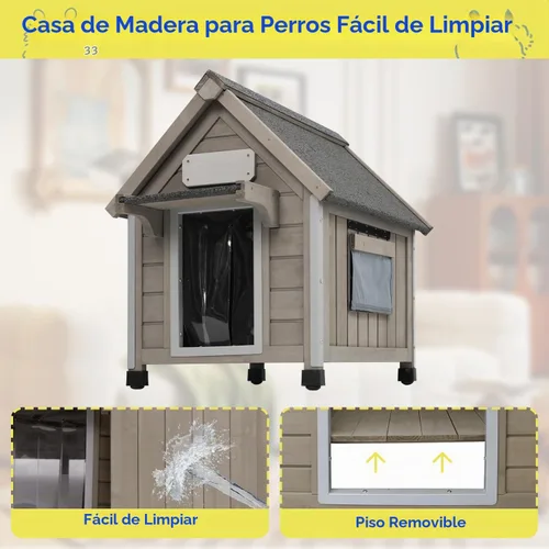 Vista 6 de Gowoodhut Casa para perros al aire libre, resistente a la intemperie, gran perrera de madera para interiores para perros pequeños con marco a prueba