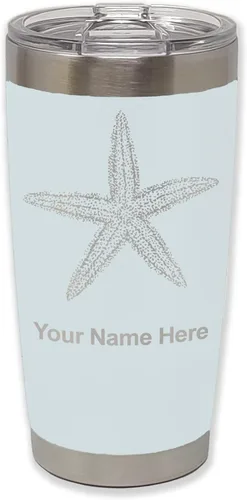 Vista 11 de LaserGram 20oz Vacuum Insulated Tumbler Mug, Starfish, Personalized Engraving Included (Black)