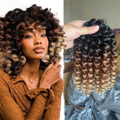 Vista 9 de Trenzas de ganchillo 2X Ringlet Jumbo Wand Curl 3 unids/lote 8 pulgadas 20 raíces Jamaicana Rizo en espiral trenzado trenzado sintético senegalés 1b