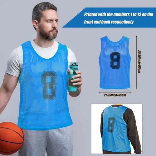 Vista 2 de Vabean Paquete de 24 Chalecos de Malla de Nailon para Práctica de Equipo Scrimmage Petos Camisetas Chaleco de Entrenamiento para Deportes de Adultos