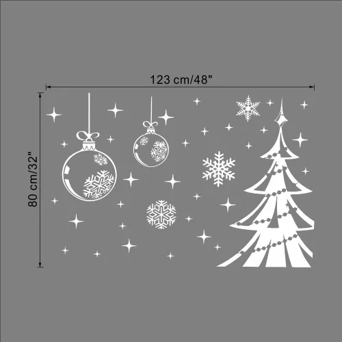 Vista 2 de DNVEN Calcomanías de pared de Feliz Navidad, árboles de Navidad, bolas brillantes con adornos de copos de nieve, calcomanías decorativas de pared