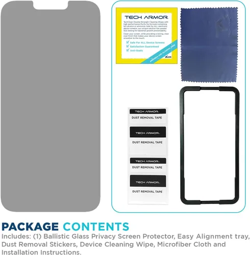Vista 7 de Tech Armor 1 paquete de protector de pantalla de vidrio balístico de privacidad compatible con Apple iPhone 14 (2022), iPhone 13 y iPhone 13 Pro