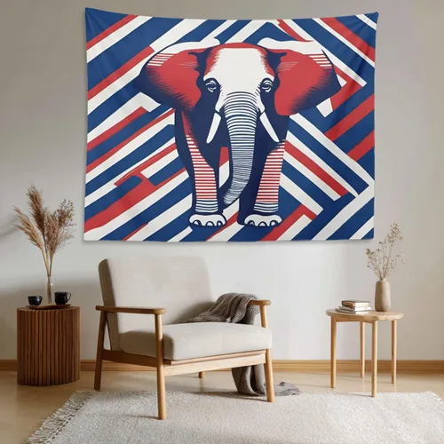 Vista 3 de Shrahala American Republican Elephant Tapestry, Red Navy Blue Striped Background Wall Hanging Hd Print Polyester Backdrop For Dorm Room Bedroom 30 X
