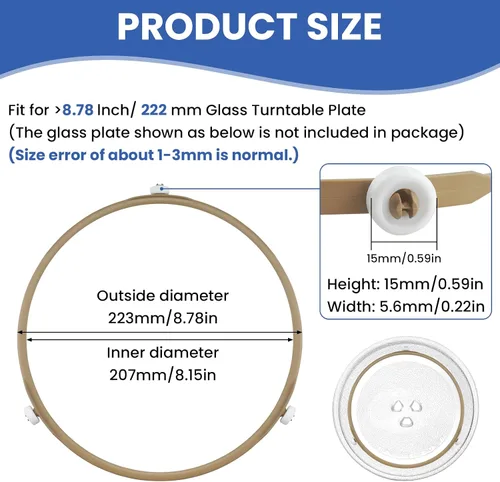 Vista 2 de Anillo giratorio para microondas de 8.8 pulgadas, 1 paquete Microwave Oven Tray Support with 15mm Rollers, Rotating Support Fit Oven Glass