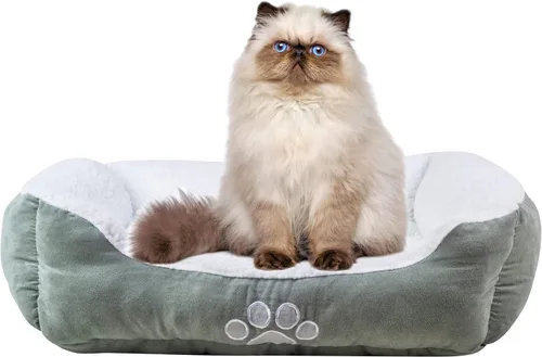 Vista 7 de Happycare Textiles - Cama para perro rectangular larga para mascotas con bordado de huella de perro, tamaño mediano, Coffee