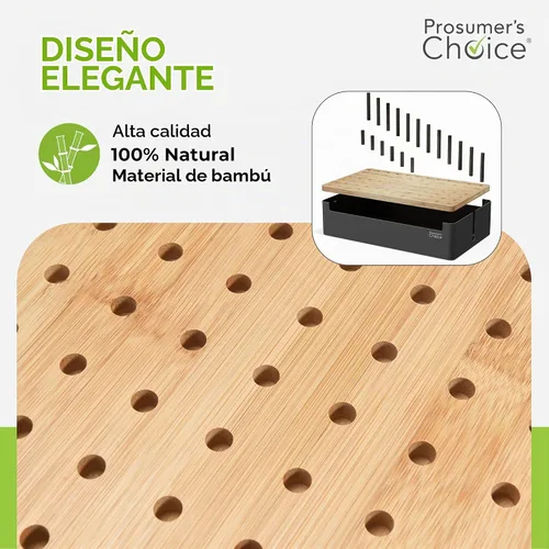 Vista 3 de Prosumer's Choice Organizador de estación de carga de madera negra para múltiples dispositivos, caja de organización de cables con 5 ranuras y Metal