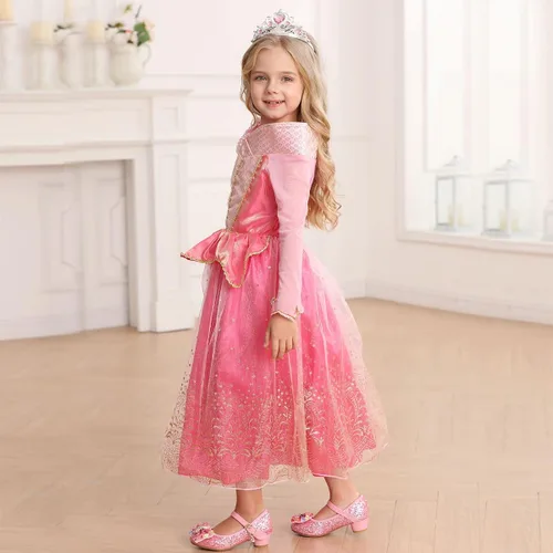 Vista 4 de iTVTi Disfraz de princesa para niñas pequeñas, disfraz de cosplay para carnaval, fiesta de Halloween, color rosa