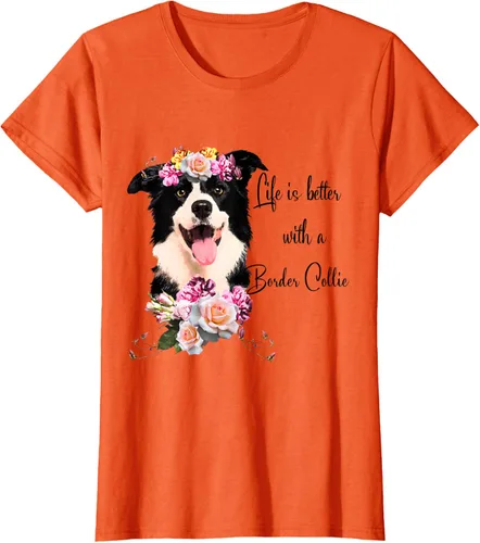 Vista 65 de Life is Better With a Border Collie - Camiseta de perro lindo con flores, gris, S Gris Oscuro