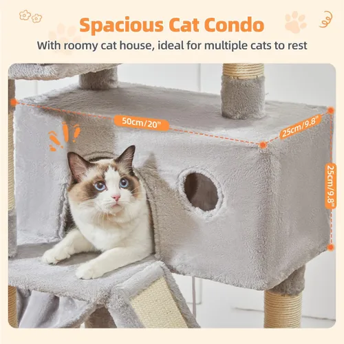 Vista 90 de Taoqimiao Árbol para gatos de 57.5 pulgadas, torre para gatos de interior para adultos, condominio extragrande para gatos, 8 postes rascadores