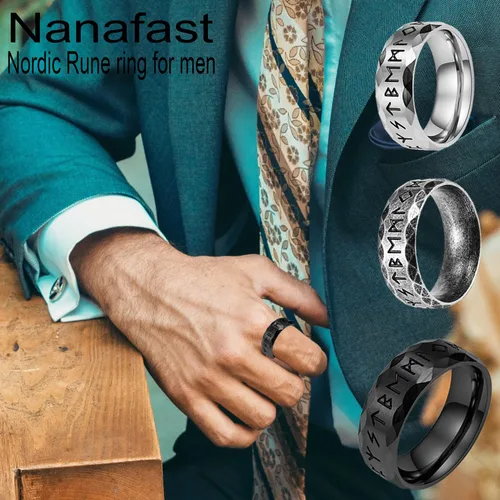 Vista 3 de Nanafast Anillos vikingos para hombres, mujeres, platanegrovintage, anillos nórdicos de acero inoxidable para hombres, anillos vikingos runas