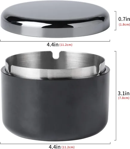 Vista 5 de Cenicero sin humo con tapa para fumadores, revestimiento de acero inoxidable, resistente al viento, duradero, fácil de limpiar, ceniceros frescos
