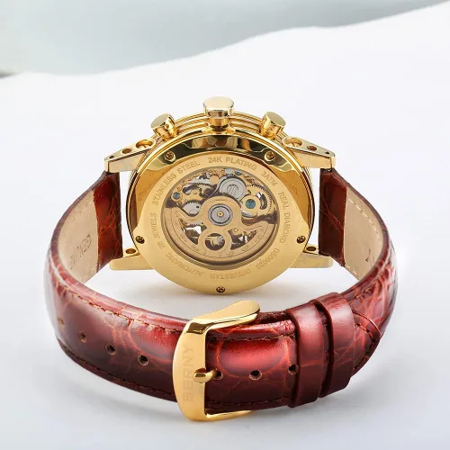 Vista 3 de BERNY - Reloj de pulsera automático para hombre, esfera de diamante real, multifunción, resistente al agua, correa de cuero genuino