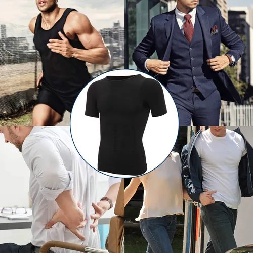 Vista 5 de MISS MOLY Camisas de compresión para hombre, camiseta adelgazante, chaleco moldeador para ocultar ginecomastia Moobs capa base camisetas sin mangas