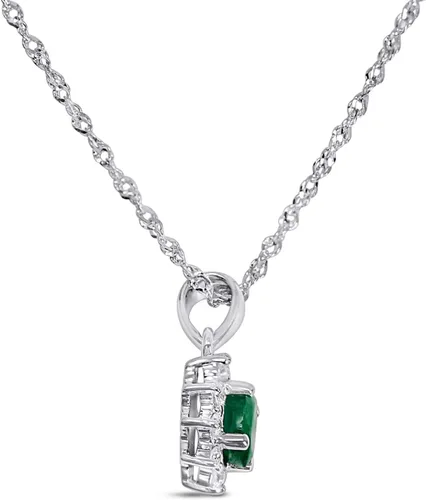 Vista 3 de Collar con colgante de flor de oro blanco de 14 quilates con esmeraldazafiro con diamantes