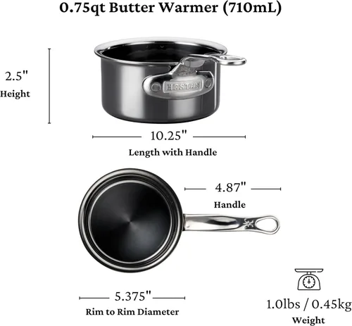 Vista 2 de Hestan - Colección NanoBond - Calentador de mantequilla de titanio de acero inoxidable, compatible con placa de inducción, 0.75 cuartos de galón