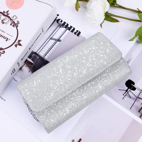 Vista 3 de OSDUE Bolsa de noche para mujer, bolsa de noche con purpurina brillante sobre con cadena desmontable para graduación, boda, fiesta, banquete y cita