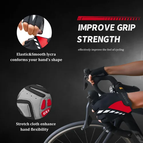 Vista 4 de Guantes de ciclismo, guantes de ciclismo acolchados de gel para hombres, antideslizantes, absorben los golpes, ligeros y transpirables, diseño