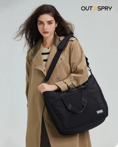 Vista 7 de Bolsa de mano para mujer con cremallera, bolsa de mano grande acolchada de 14 pulgadas para laptop con funda para carrito