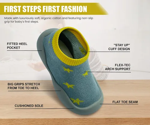 Vista 4 de Zapatos de bebé para niños y niñas, zapatos de primera caminata, antideslizantes, suela suave, zapatos de calcetín para bebés