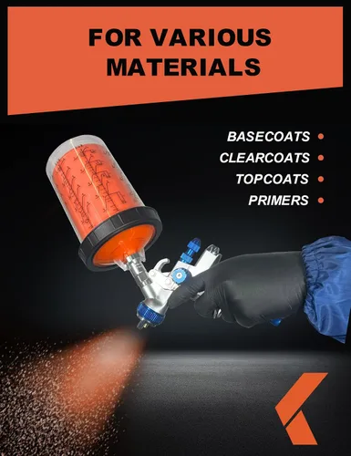 Vista 6 de KREFINISH Rociador de pintura desechable para mezclar revestimientos y sistema de tapa para pistola de pulverización HVLP, pistola de pintura